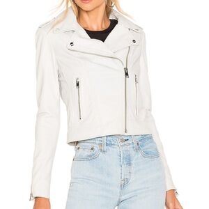 White genuine leather moto jacket